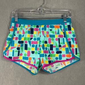 LL Bean Girls Swim Shorts Size 16 UPF 50 Colorful Geometric Print Beach